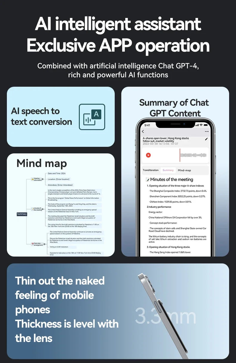 8-128GB AI ChatGPT-4 Voice Recorder – Intelligent Audio Recording, Call Transcription & Voice-to-Text Device
