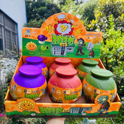 6PCS Plants vs Zombies 2 Clay Pot Blind Box – Sunflower, Peashooter & Zombie Game Figures for Kids Gift