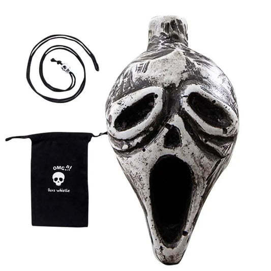 Death Whistle – Skull-Shaped Aztec Screaming Whistle for Halloween, Loud Human Sound Effect Prop