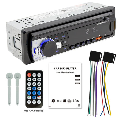 BQCC 530L 1 Din Car Stereo - Bluetooth FM Radio with TF, AUX, USB Fast Charging, LED Display & Remote Control
