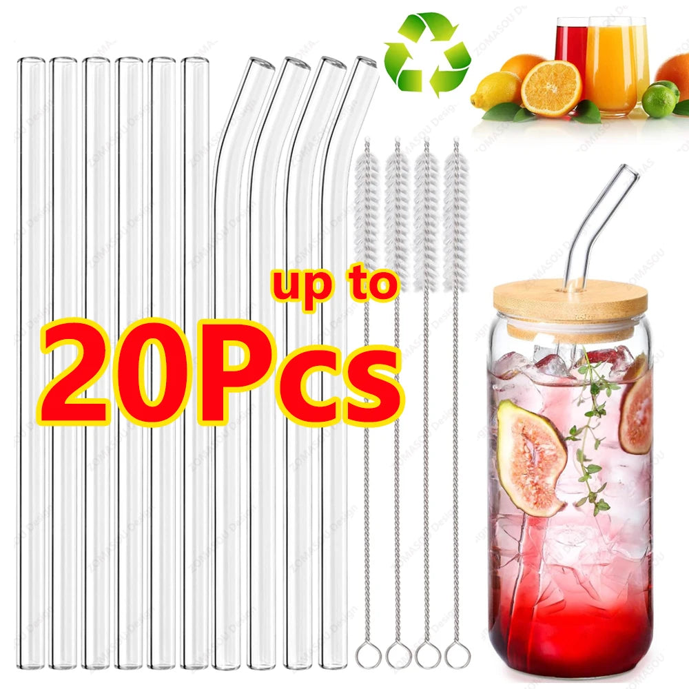 Eco-Friendly Reusable Glass & Metal Straws – 1/20PCS with Cleaning Brush for Smoothies, Milkshakes & Cocktails