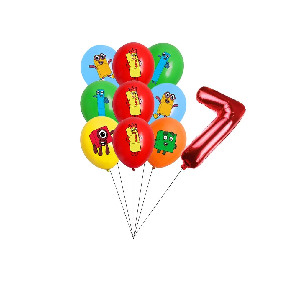Number Birthday Building Blocks Party Decorations Set – Tablecloth, Banner, Balloons & Cake Topper for Kids & Baby Shower Supplies