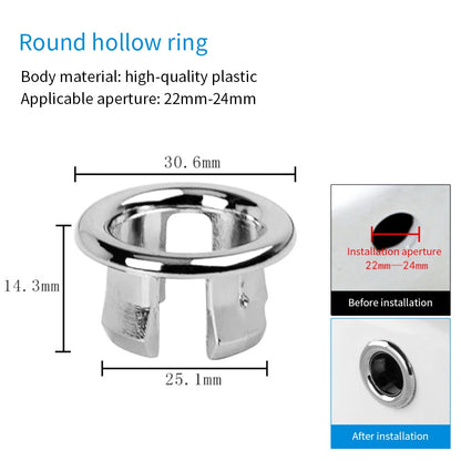 Round Ring Overflow Cover for Bath Sink – Plastic Tidy Trim for Ceramic Basin, Bathroom Sink Replacement Part