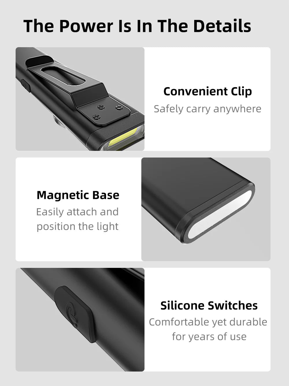 Klarus E5 COB Flashlight – Magnetic Dual Light Torch with 8 Lighting Modes, USB-C Rechargeable EDC Strobe for Emergency Use
