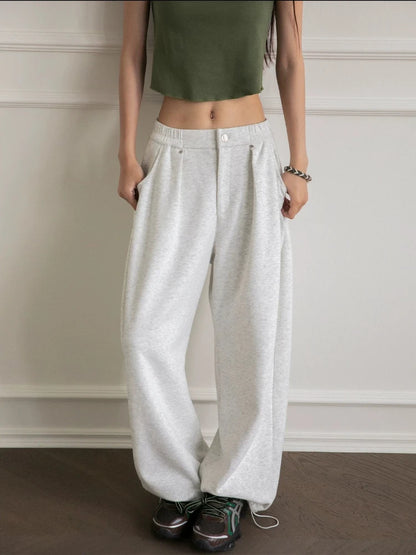 HOUZHOU Vintage Baggy Sweatpants for Women – Y2K Korean Wide-Leg Pants, Zipper Fly, Casual Streetwear, Autumn 2024 Loose Fit