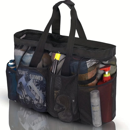Extra Large Mesh Beach Bag - Breathable Tote with Zipper & Side Pockets, Portable Large Capacity Organizer Bag