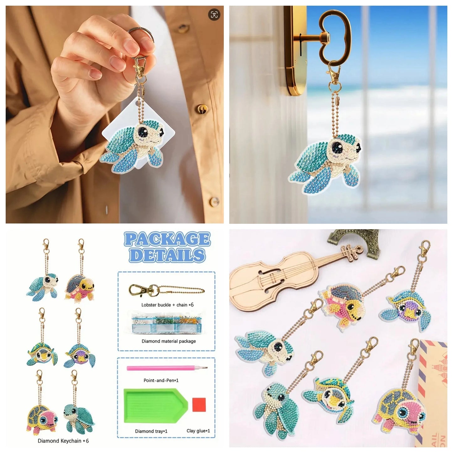 6pcs DIY Diamond Art Keychain Set - Double Sided Butterfly & Heart Crystal Rhinestone Painting Kits for Adults Crafting