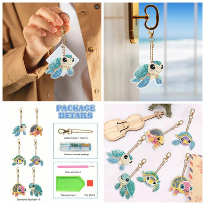 6pcs DIY Diamond Art Keychain Set - Double Sided Butterfly & Heart Crystal Rhinestone Painting Kits for Adults Crafting