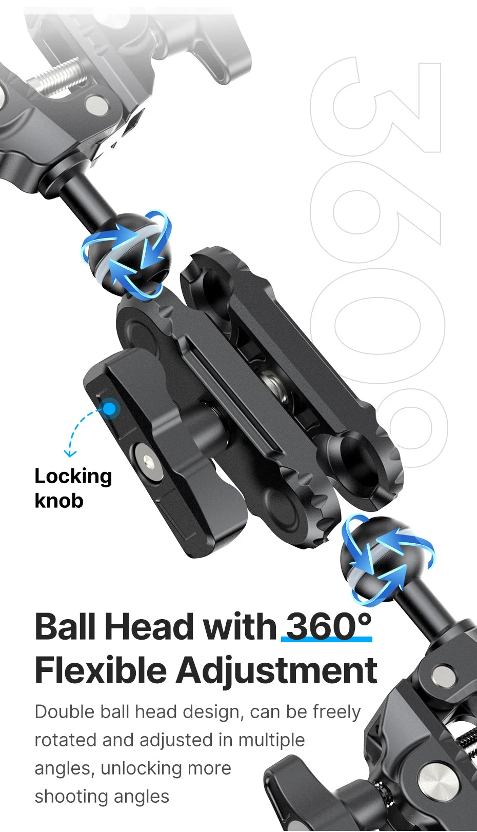Ulanzi CO17 Super Clamp with 360° Dual-Head Magic Arm & Arri Adapter for Panoramic Camera, LED Light, and Umbrella