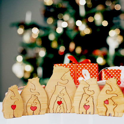 Personalized Wooden Bear Family Puzzle – Custom Name Home Decor, Thanksgiving & Christmas Gift for Mom & Baby
