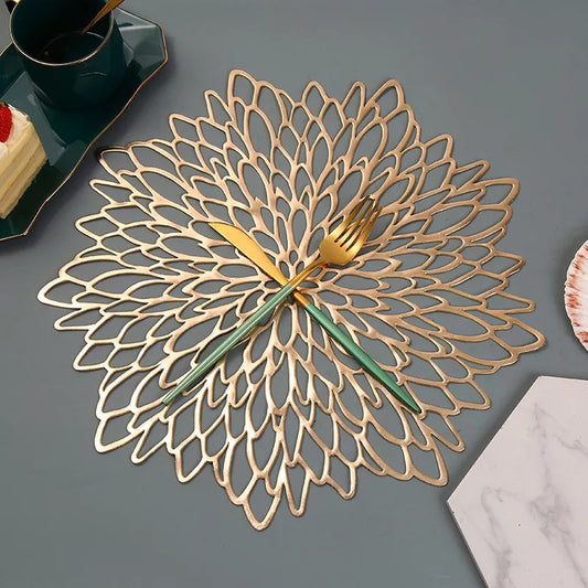 Hibiscus Flower Bronzing PVC Table Mat - Stylish Heat-Resistant Placemat for Home Christmas Decor