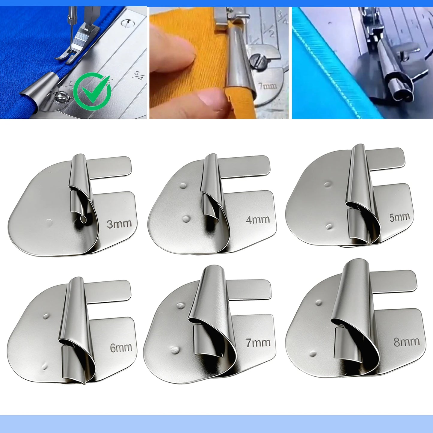 8-Piece Rolled Hemmer Foot Set - 3–10mm Spiral Edge Presser Feet for Sewing Machines