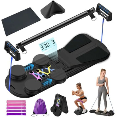 Foldable Multifunctional Pilates Board – Home Workout Core & Abs Trainer with Resistance Bands, Timer & Portable Storage Bag