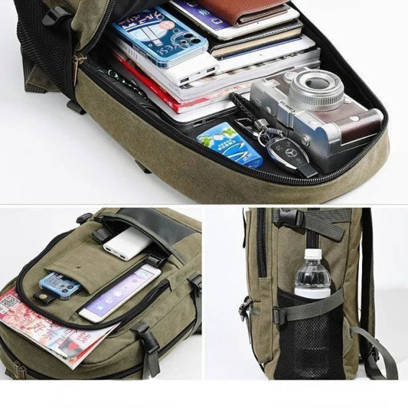 2023 Mountaineering Backpack for Men – Canvas Large Capacity Bag for High School, Outdoor Travel, Camping and Computers