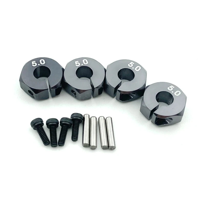 4PCS Aluminum Wheel Hex Hubs — 12mm Drive with Pins & Screws, 5/6/7mm Thickness for RC Cars, Crawlers, HSP, Tamiya, SCX10 & Slash