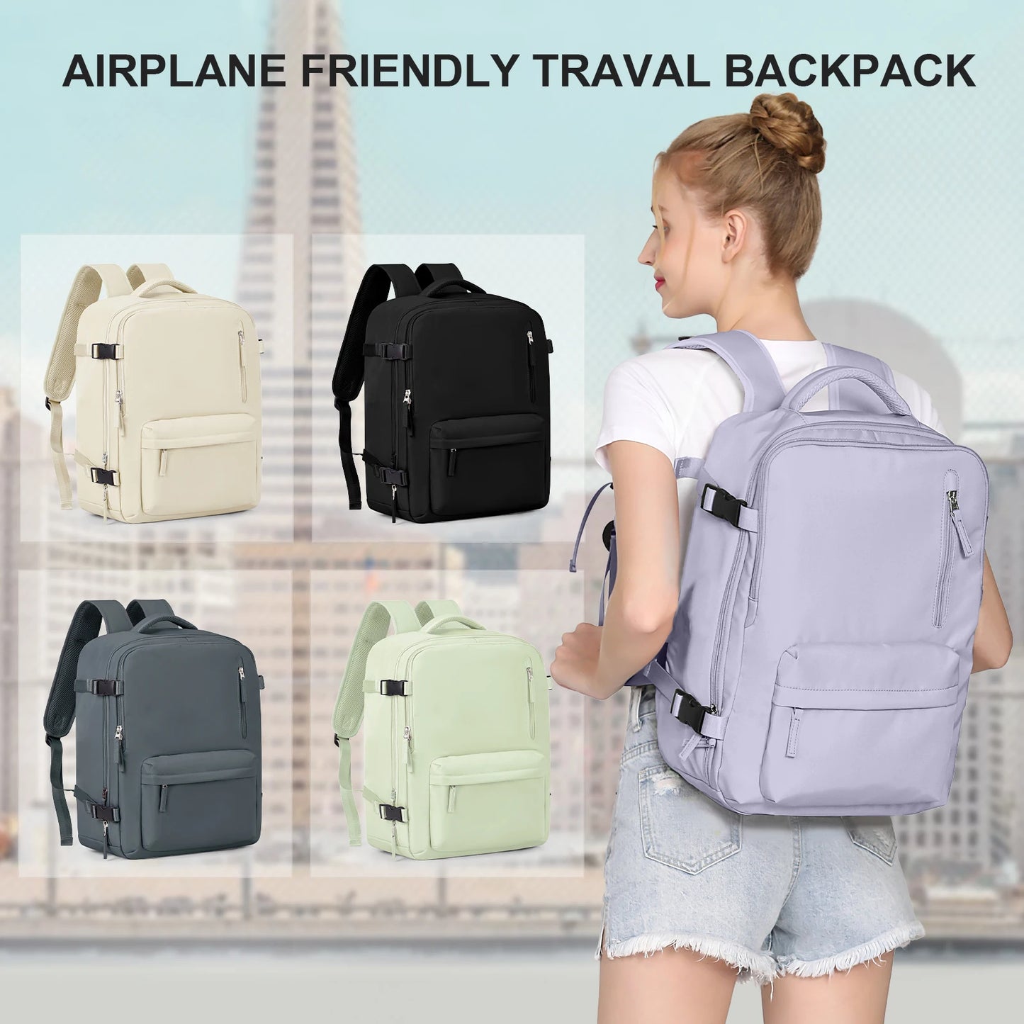 Women's Cabin Travel Backpack - Large Capacity, Water-Resistant Laptop Bag 45x36x20 cm, Fits EasyJet and Ryanair Carry-On Dimensions