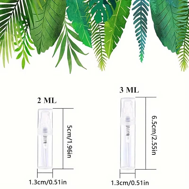 100PCS Mini Spray Bottles 2ml/3ml – BPA-Free Clear Refillable Travel Atomizer for Perfume & Cosmetics Portable Fine Mist Sprayer