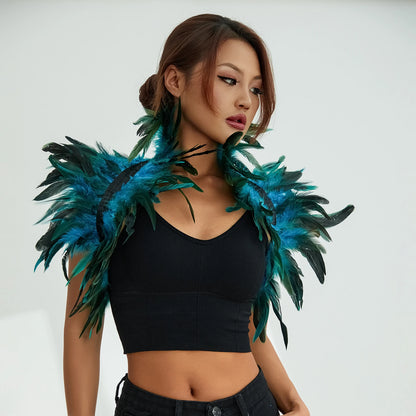 Women's Natural Feather Cape Costume - Gothic Shawl Shrug, Maleficent-Inspired Cloak for Halloween 2024 & DIY Decor