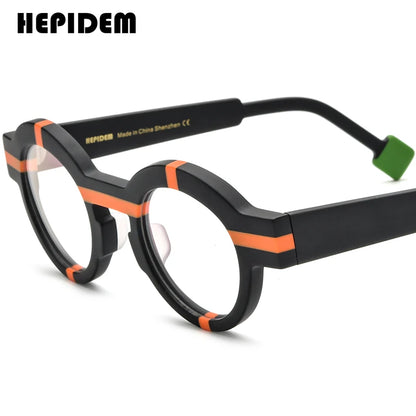 FONEX HEPIDEM Acetate Eyeglass Frames - Retro Round Vintage Eyewear for Men & Women
