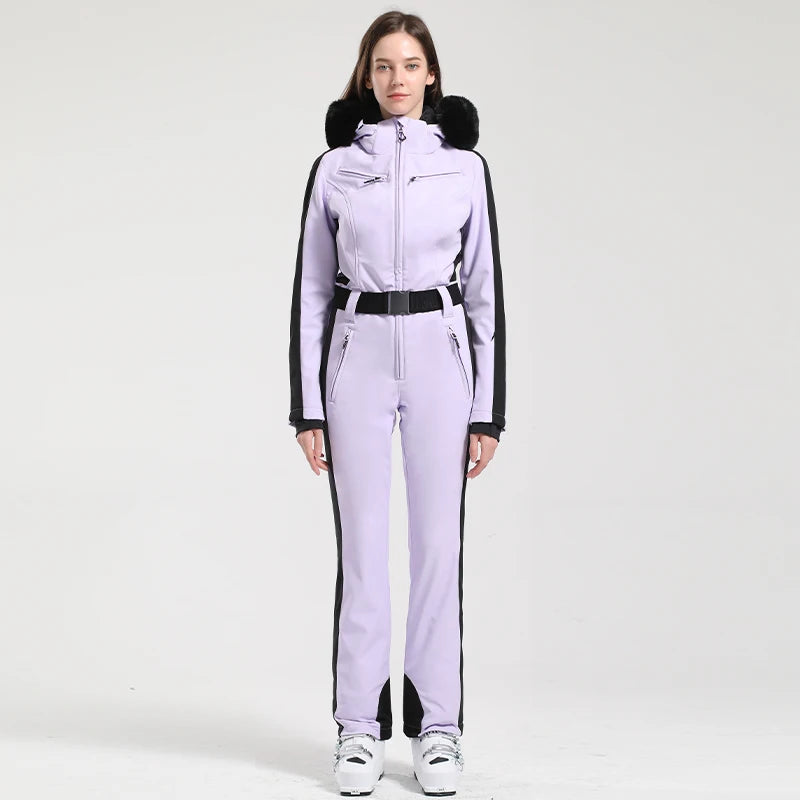 Gsou Women’s Winter Snow Jumpsuit – One-Piece Ski Suit, Thermal Waterproof & Windproof Outdoor Sportswear for Snowboarding