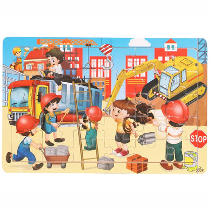 30PCS Wooden Jigsaw Puzzle – Cartoon Animal & Vehicle Educational Toys for Kids