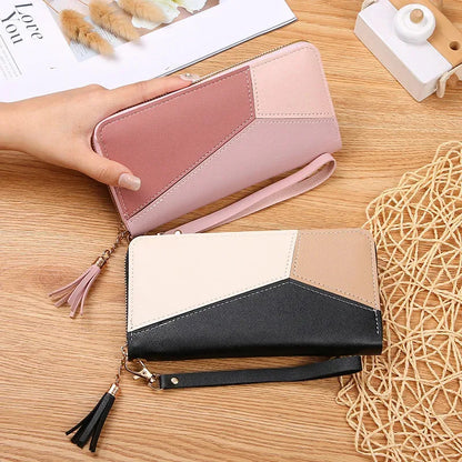 Fashion Women’s Zipper Wallet – Short Patchwork Leather Coin Purse, Card Holder & Phone Pouch Clutch