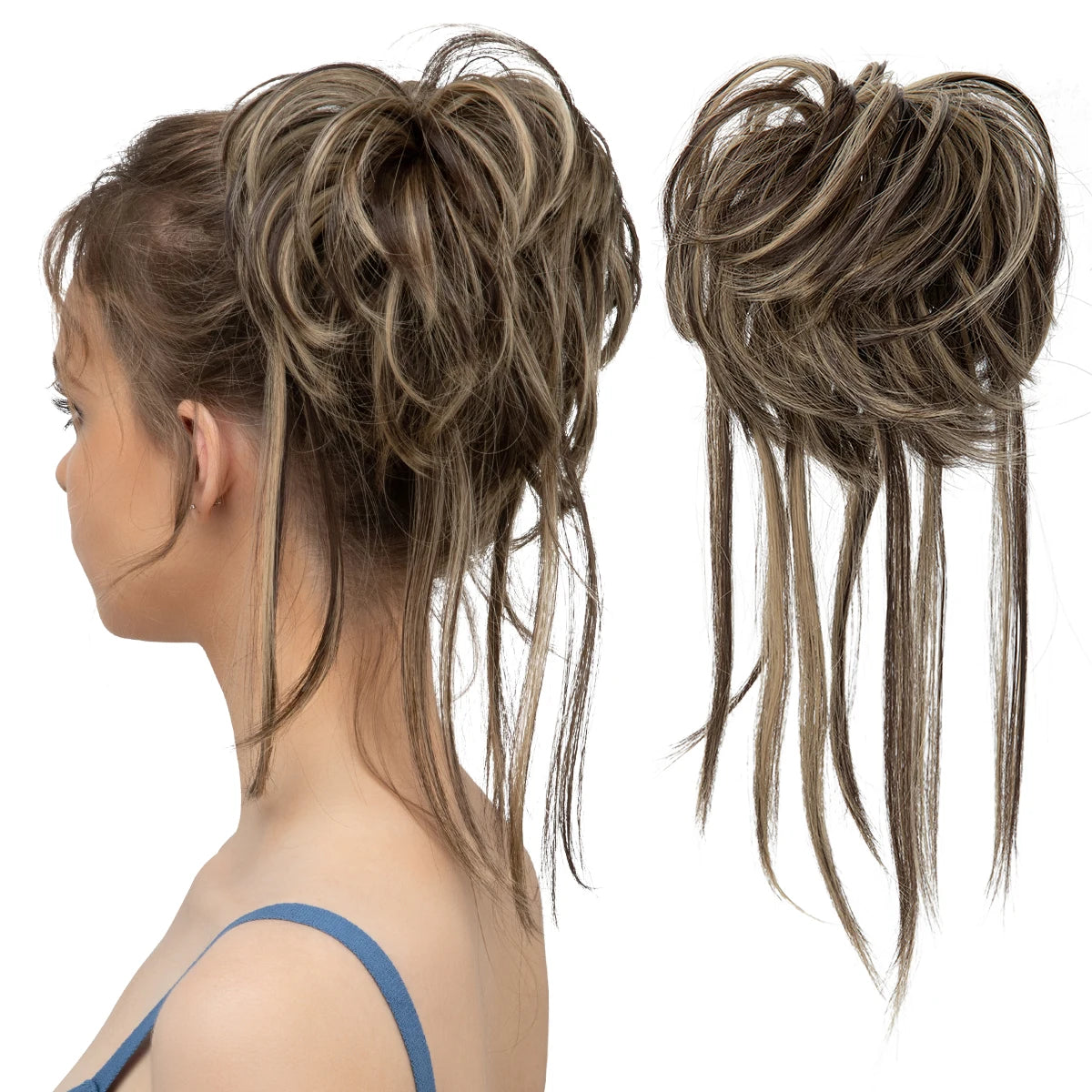 Synthetic Elastic Messy Bun Hairpiece – Curly Scrunchie Chignon, Black, Blonde, Brown Updo Donut for Women, Natural Fake Hair