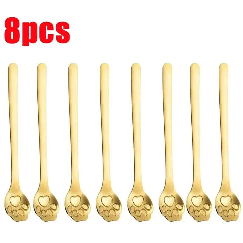Cute Cat Claw Stainless Steel Spoon Set (1/8PCS) – 304 Dessert, Ice Cream, Coffee & Tea Spoon Kitchen Tableware