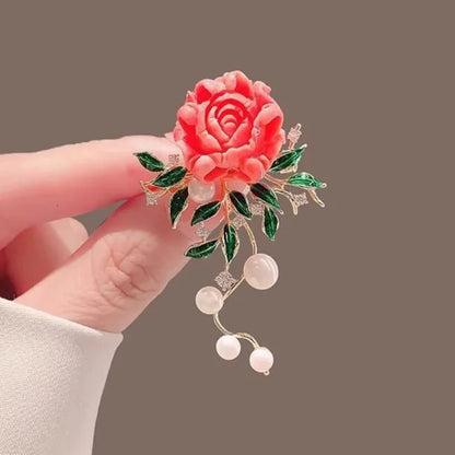 Luxury Tulip Flower Brooch Pin with White Stone – Elegant Rose Floral Jewelry for Women (2023 Design)