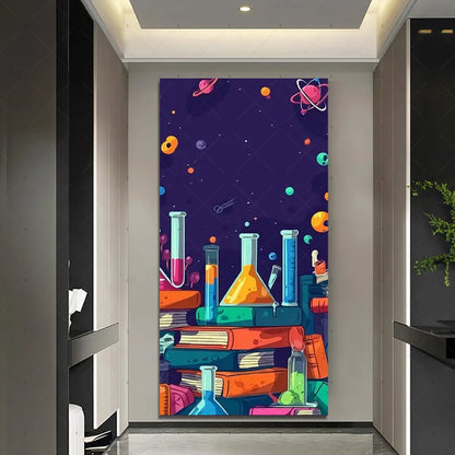 Chemistry Lab Door Cover Backdrop – Science Experiment Party Decoration & Photography Props with Laboratory Equipment Theme