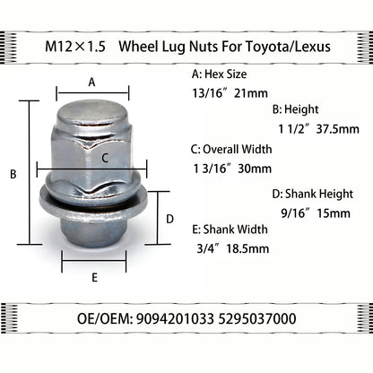 4pcs M12x1.5 Silver Wheel Lug Nuts – Compatible with Toyota 4Runner, Tacoma, Camry, RAV4, Prius, C-HR & Lexus ES350 IS300
