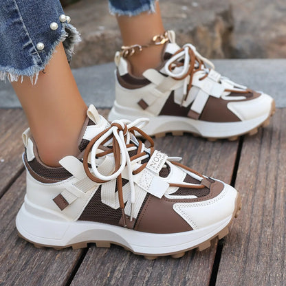 New Women’s Mesh Sneakers - Breathable Platform Lace-Up Casual Outdoor Low Top Shoes, Zapatos De Mujer