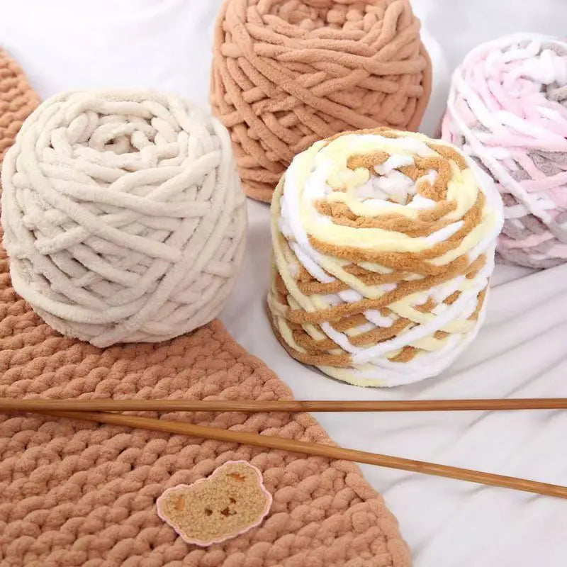3PCS 300g Soft Chenille Knitting Yarn – Thick Ice Strip Cotton Wool Yarn for DIY Handmade Blankets, Scarves & Craft Projects