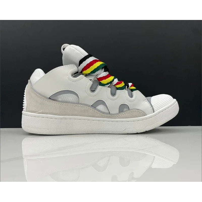 Unisex Leather Lace-Up Sneakers - Retro Casual Sports Shoes with Dad Shoe Style