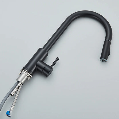 Black Kitchen Faucet - Two-Function Single Handle Pull-Out Mixer Tap with Hot & Cold Water, Deck Mounted