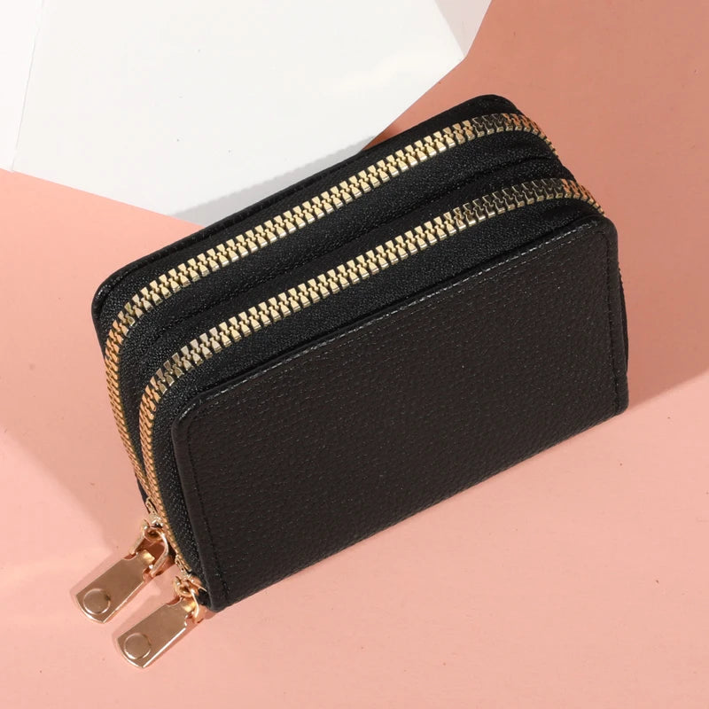 Women’s Short Zipper Purse with Lychee Pattern – Fashion Large Capacity Multi-Card Slot Coin Purse