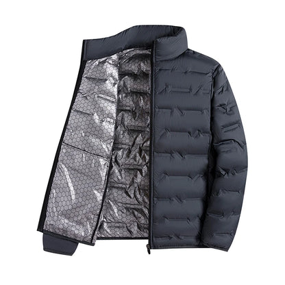 Graphene Self-Heating Down Jacket for Men – Solid Windproof, Pleated Stand Collar, Warm Winter Outerwear