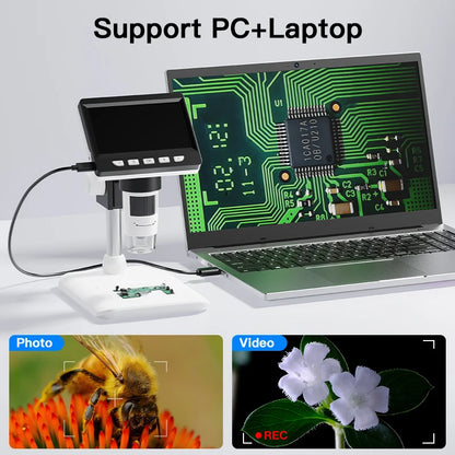 Digital Microscope 4.3” IPS Screen – 1600X Magnification 2MP USB Coin & PCB Inspection Microscope for Watch Repair & Electronics
