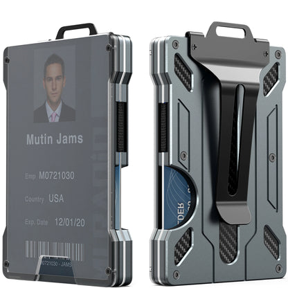 Slim RFID Blocking Metal Wallet for Men – Minimalist Aluminum Money Clip with Clear ID Holder, Holds Up to 15 Cards