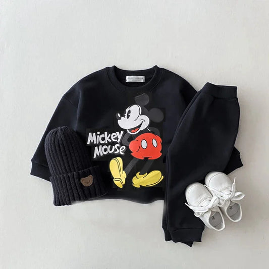 Disney Baby Unisex Hoodies Set - Cartoon Print Long Sleeve Tops & Trousers, Toddler Boys Casual Sweatshirt Outfit