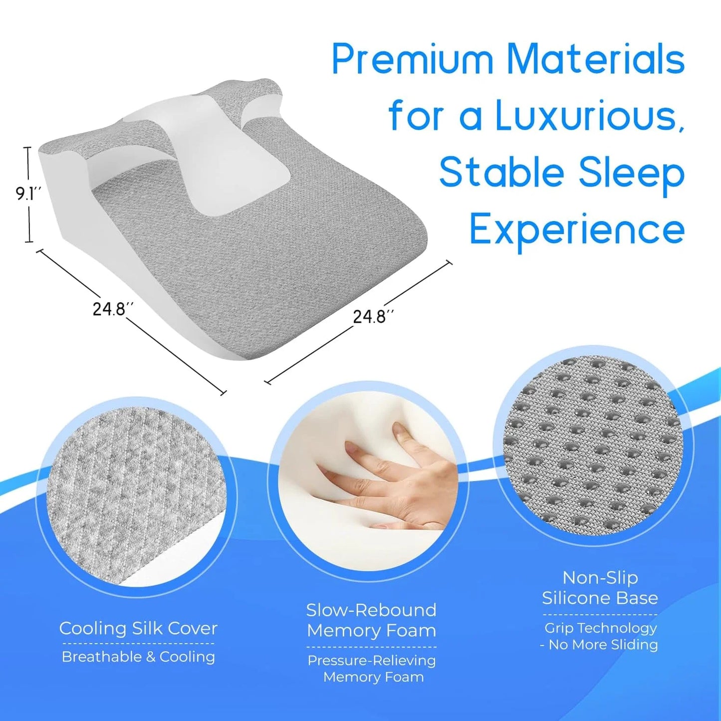 Bed Wedge Pillow for Sleeping — Ergonomic Support for Acid Reflux, Reading, and Prone Position, Ideal for Couples