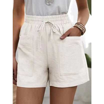 Women’s Summer Wide-Leg Shorts - High Elastic Waist Drawstring Casual Shorts with Pockets