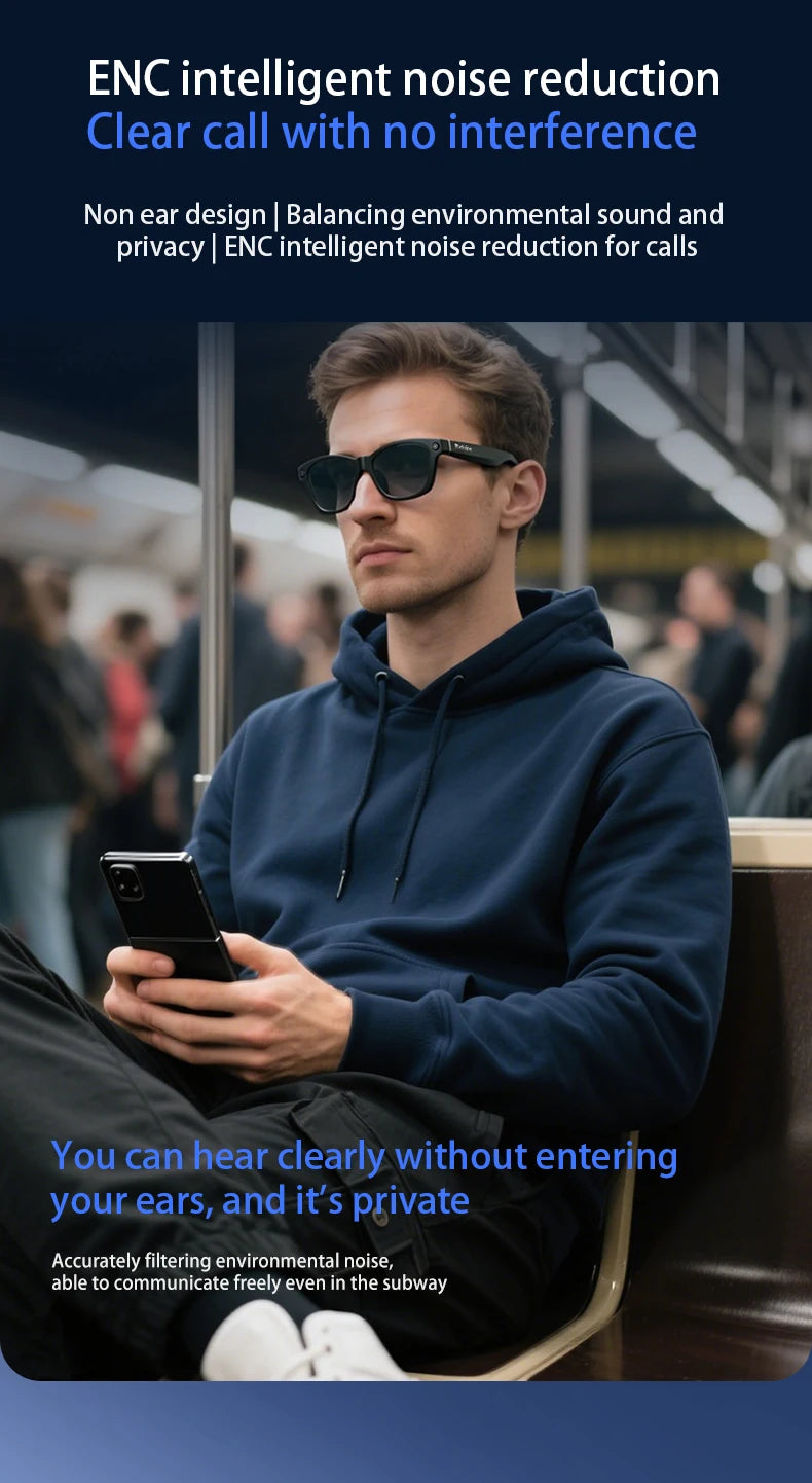 Blackview BV100 Smart Glasses — HD Camera, Bluetooth 5.4, 220mAh Battery, Stereo Bass Speakers, Noise-Cancelling Mic, Wear Detection
