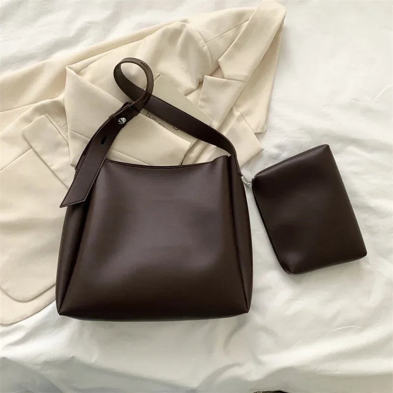 Fashion Leather Tote Bag for Women 2025 — Large High-Capacity Simple Shoulder Bag, Handbag & Purse