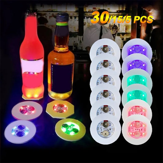 LED Coaster Lights - Illuminate Your Bar, KTV, Wedding, Party, and More with 5/10/30PCS Luminous Bottle Stickers Decoration