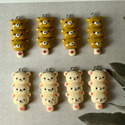 10-Piece Cute Resin Bear Charms - Kawaii Food Pendants for DIY Earrings, Phone Chains, and Jewelry Making C1248