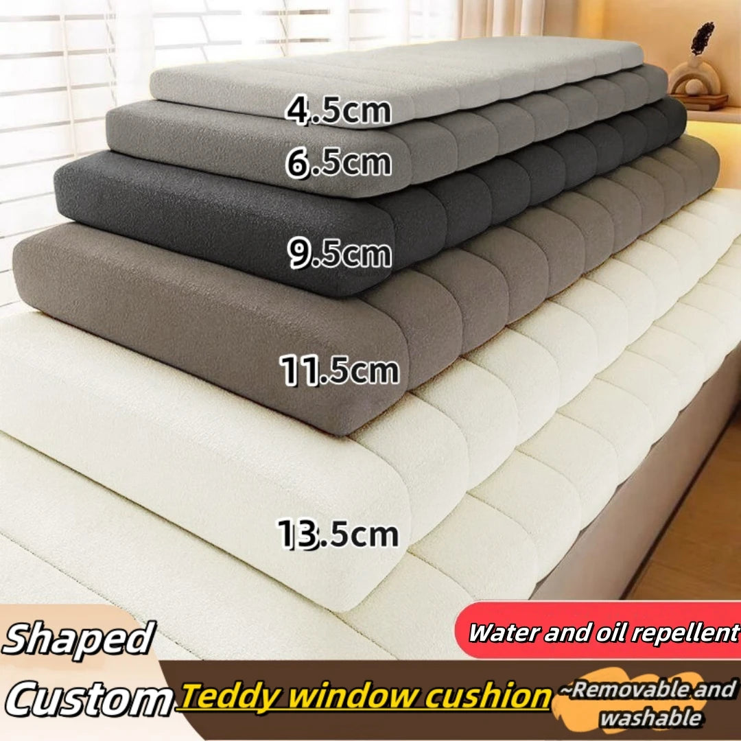 Customized Teddy Sponge Windowsill Cushion – High-Density Waterproof Non-Slip Sofa Cushion, 4.5/6.5/9.5 cm Options