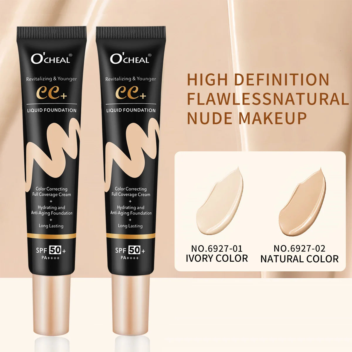 Ocheal 30g BB/CC Sunscreen Cream SPF 50/PA+++ – Anti-Aging, Long-Lasting Full Coverage Facial Foundation