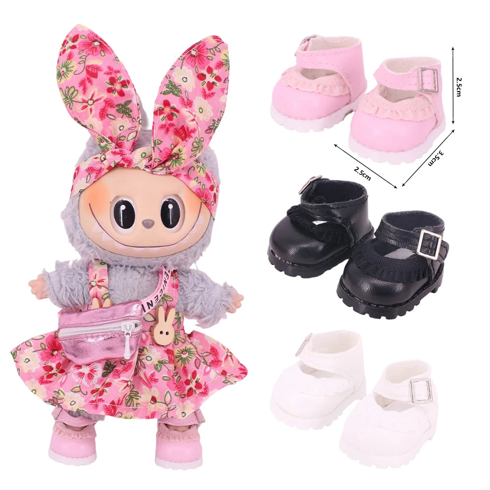 3.8cm Solid Color Lace-Up Canvas Shoes – PU Doll Shoes for 17cm Labubu Doll Clothes & Accessories Gift