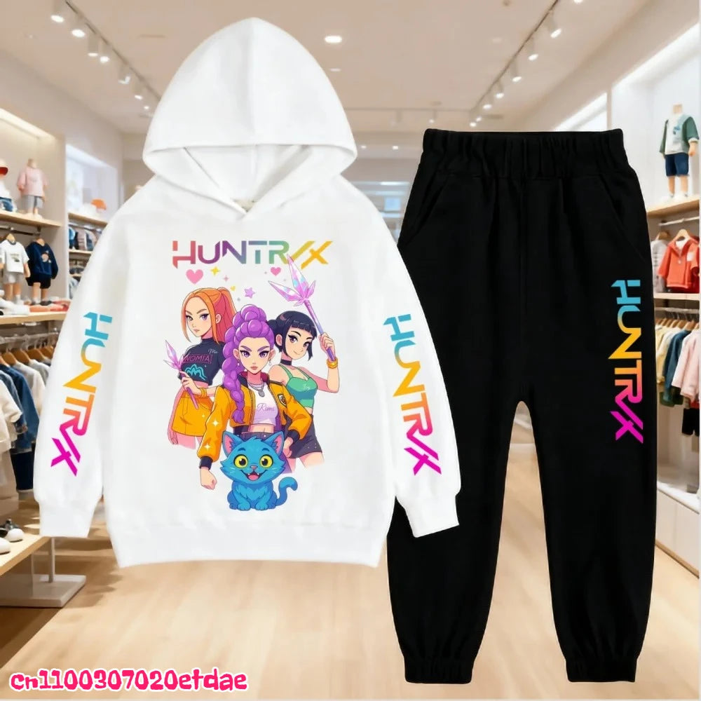 Children’s KPop Demon Hunters Hoodie & Pants Set – Autumn & Winter Casual Outerwear for Boys & Girls, Ages 3-12 Gift